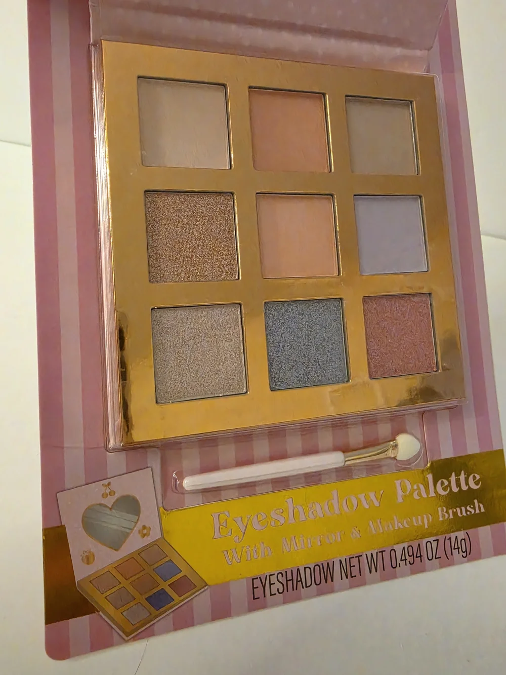 NWT Sweet Pastel Pink Gold 9-Color Palette Eyeshadow Heart Mirror SZ 4.5